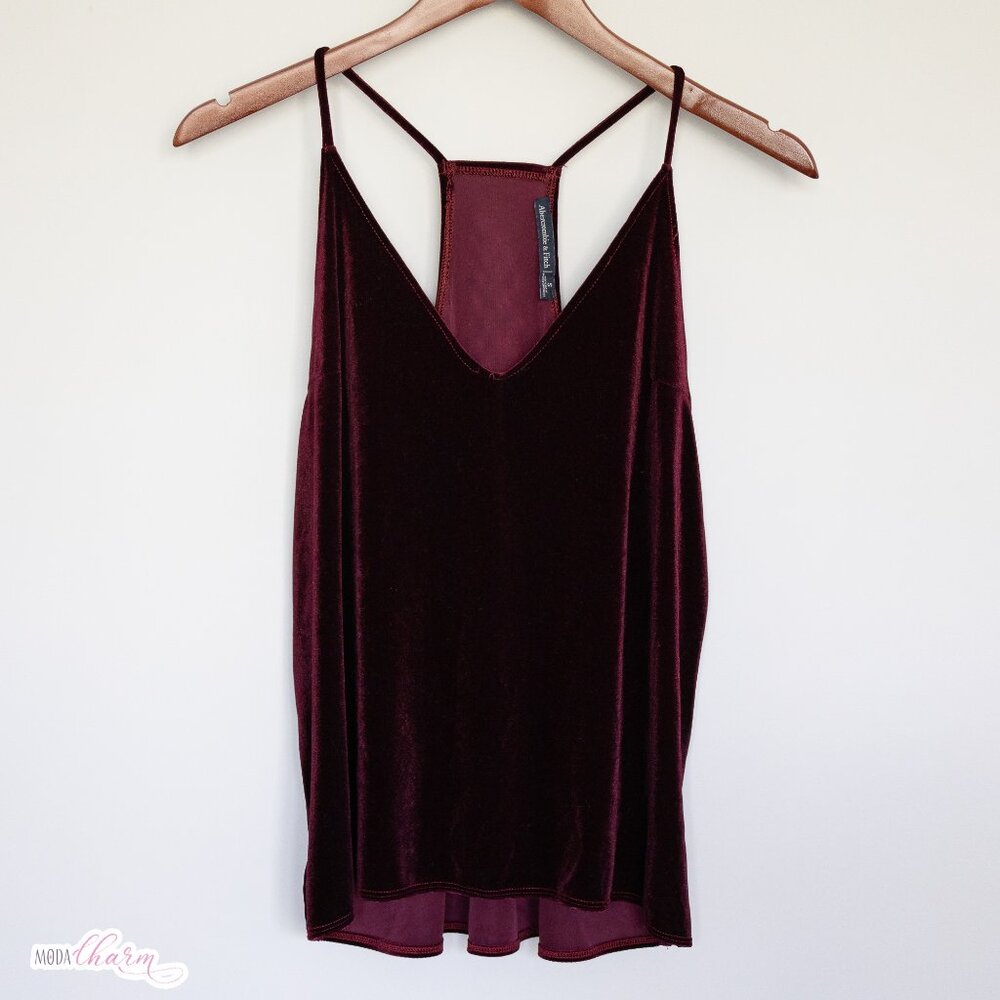 Burgundy Spaghetti Strap V-Neck Velvet Cami